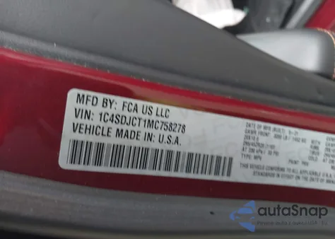 2021 Dodge Durango R/T Awd z USA, uszkodzony, nr VIN 1C4SDJCT1MC758278